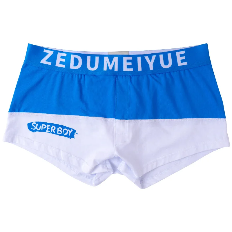 

Men's underwear youth color blocking printed boxer pants fashion low waist U-convex design tide flat leg underpants