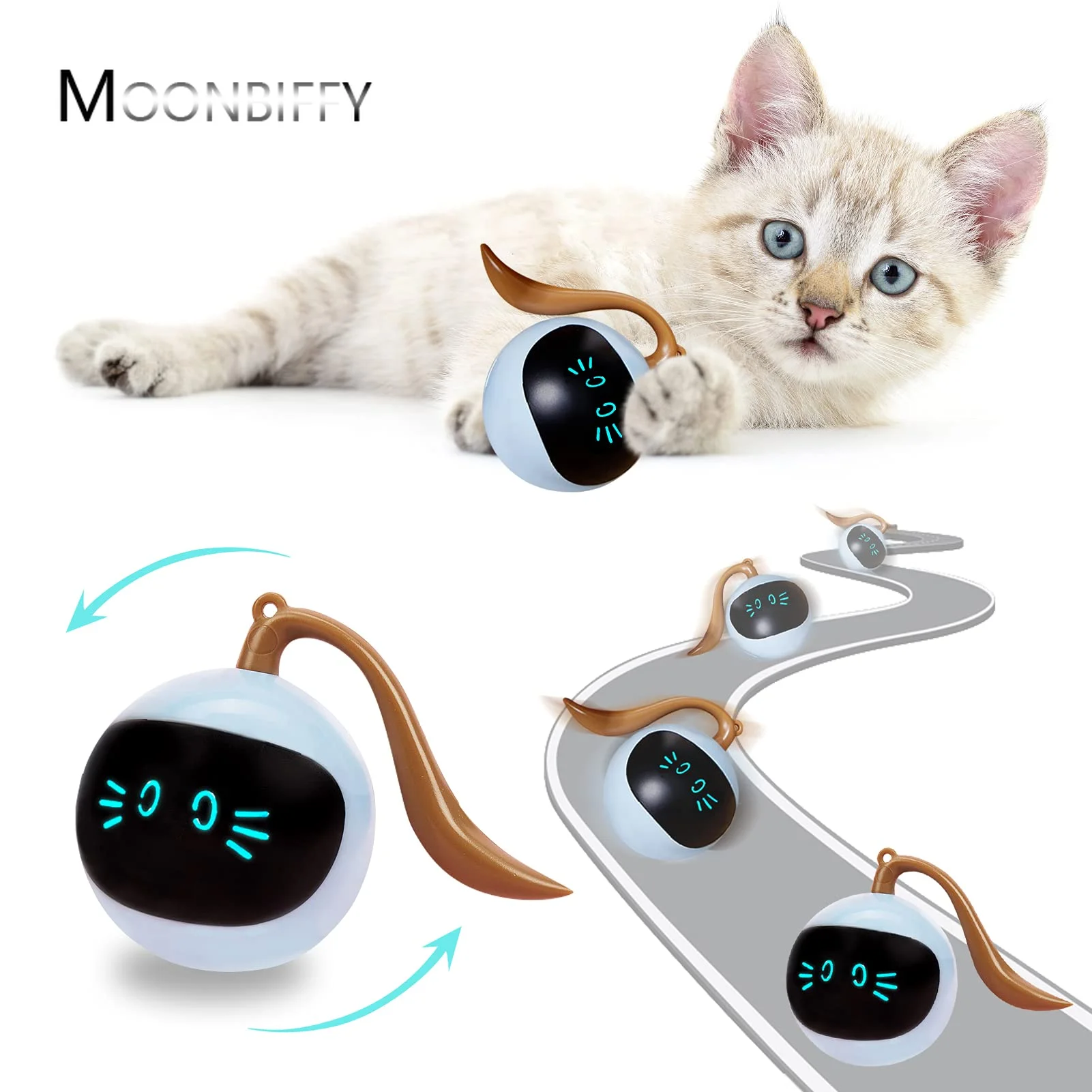 

USB Rechargeable Automatic Cat Ball Toys Interactive Electric Self Rotating Indoor Teaser Selfplay Exercise Toys for Pet Kitten