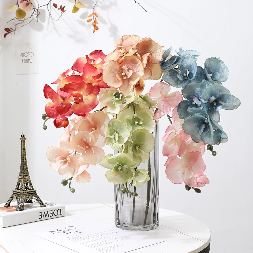 

8-Head Phalaenopsis Artificial Butterfly Orchid Flowers Bouquet Home Decor Shooting Props Wedding Room Decoration Flowers Pot
