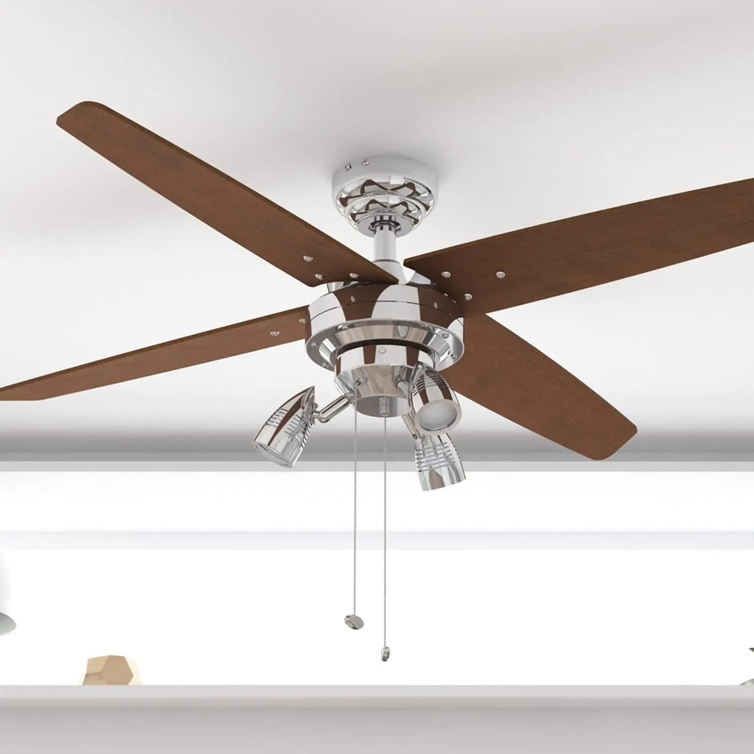 

48 Inch Contemporary Indoor LED Ceiling Fan with Light, Pull Chain, Dual Mounting Options, 4 Modern Style Blades, Reversible Mot