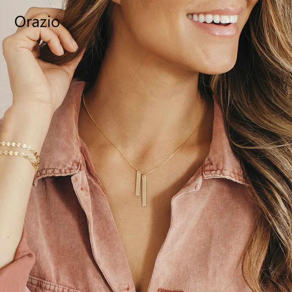 

Orazio Women's Stainless Steel Necklace Fashion Gold Color Square Pendant Collarbone Chains Fine Jewelry Gift Dropship Suppliers