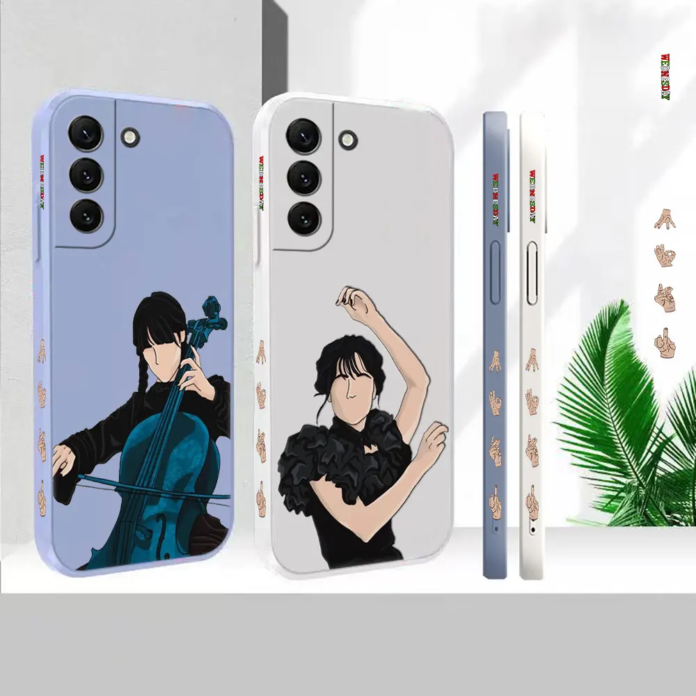 

Liquid Silicone Cover For Samsung Galaxy S23 S22 S21 S20 FE Ultra 5G S11 S11E S10 S10E S9 Plus Wednesday Luxury Phone Case Funda