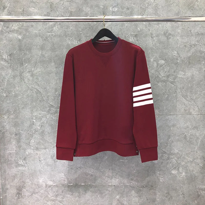 TB Thom Men's Long-Sleeve Sweatshirt Lightweight French Terry Crewneck Outerwear Classic 4 Bar Striped Red Sweatershirt Top