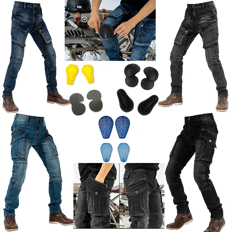 LOMENG Motorcycle Jeans Motorbike Motocross Cycling Jeans Safety CE Knee Armored Moto Ride Trousers Pants for Men LM632