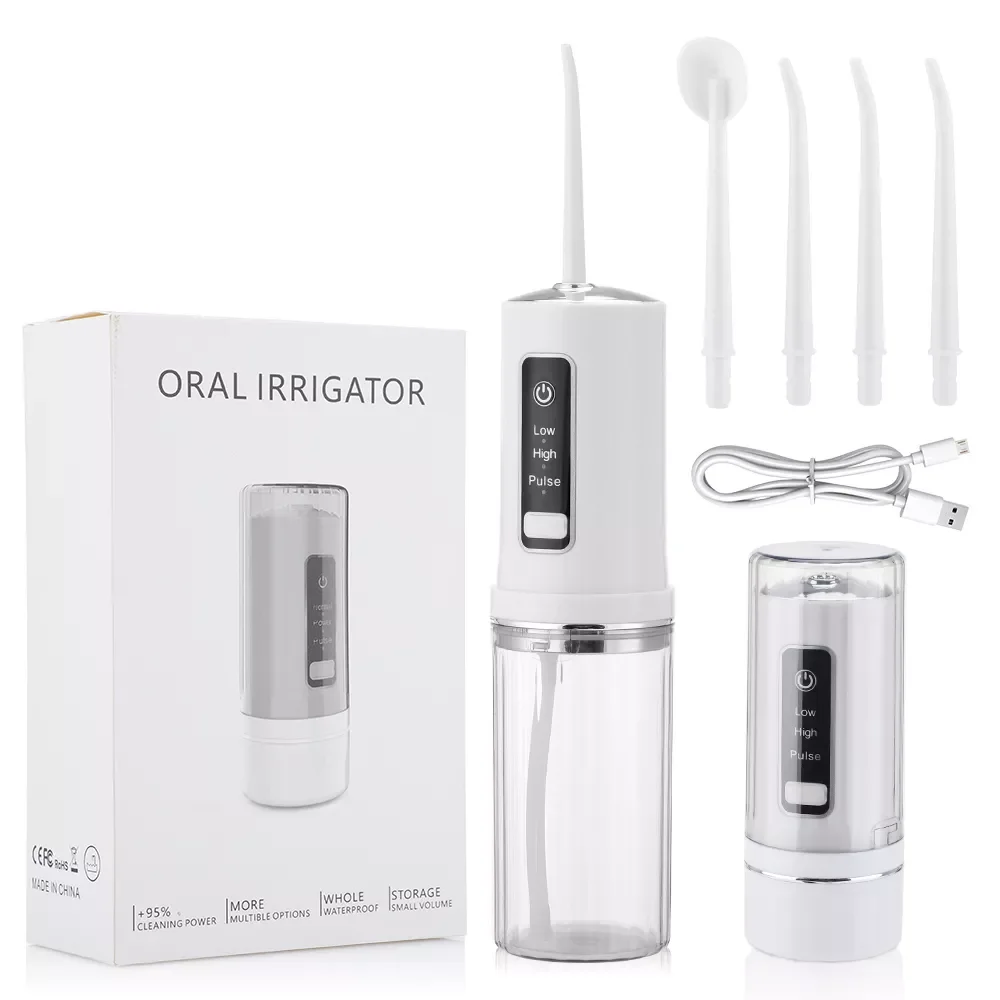 

Electric Oral Irrigator Detachable Dental Water Flosser Portable Teeth Clean 230ML Water Tank IPX7 4pcs Nozzels Teeth Cleaner