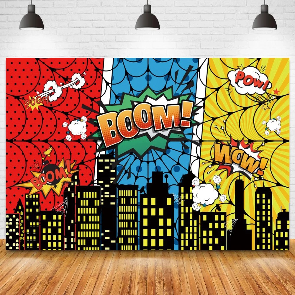 

Фон для фотосъемки с изображением Супергероев Комиксов, ночных городских зданий, детский фон для дня рождения, декор для вечерние НКИ, торта...