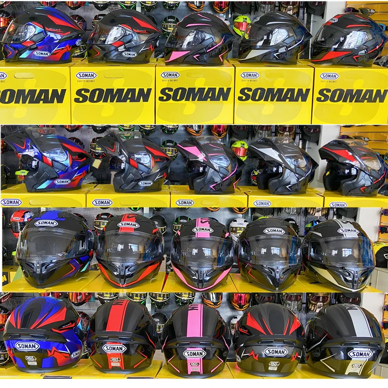 Мотоциклетный шлем SOMAN, совместимый с Bluetooth, шлем с двумя объективами ECE, шлем в горошек, закрывающий лицо, черные шлемы, модульные шлемы от AliExpress RU&CIS NEW