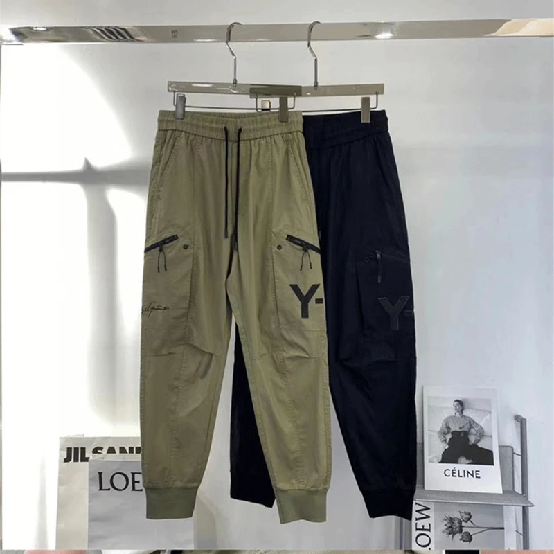Yohji Yamamoto Casual Pants 23SS Fashion Drawstring Multi Pocket Y-3 Printing Autograph For Men's Loose Sports Overalls trousers