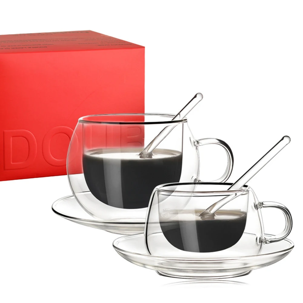 

Double-layer Espresso Cup Set With Spoon Heat Resistant 150ml/250ml Transparent Glass Durable Mugs