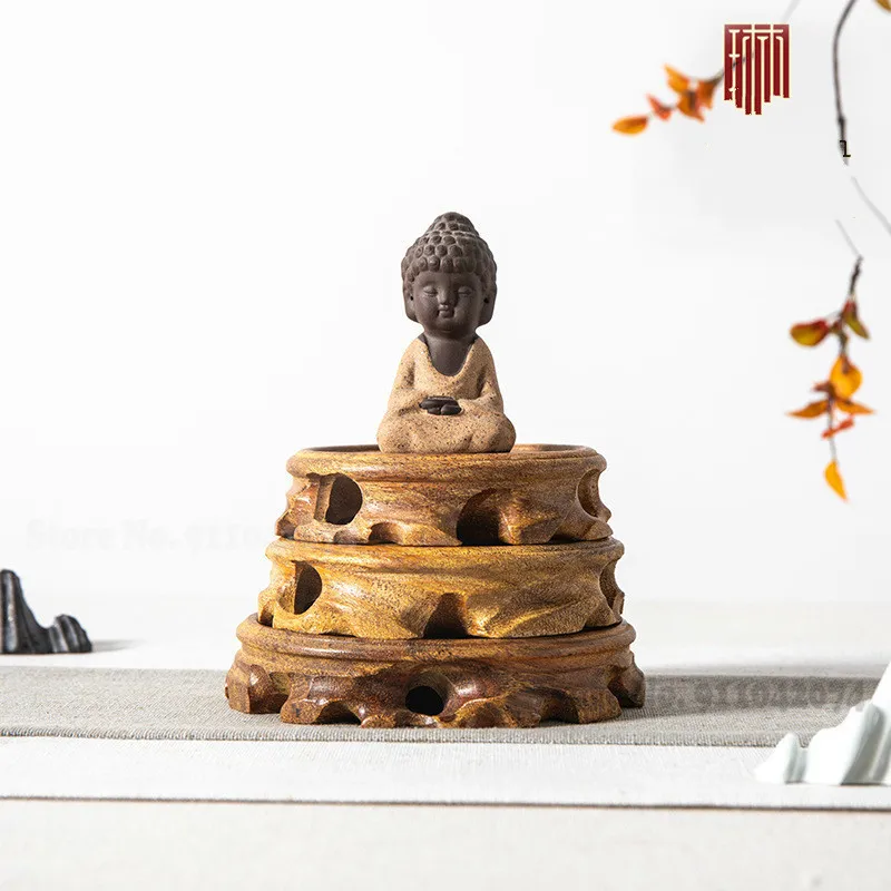 Круглая ажурная ваза подставка для чайника из натурального дерева статуя Будды