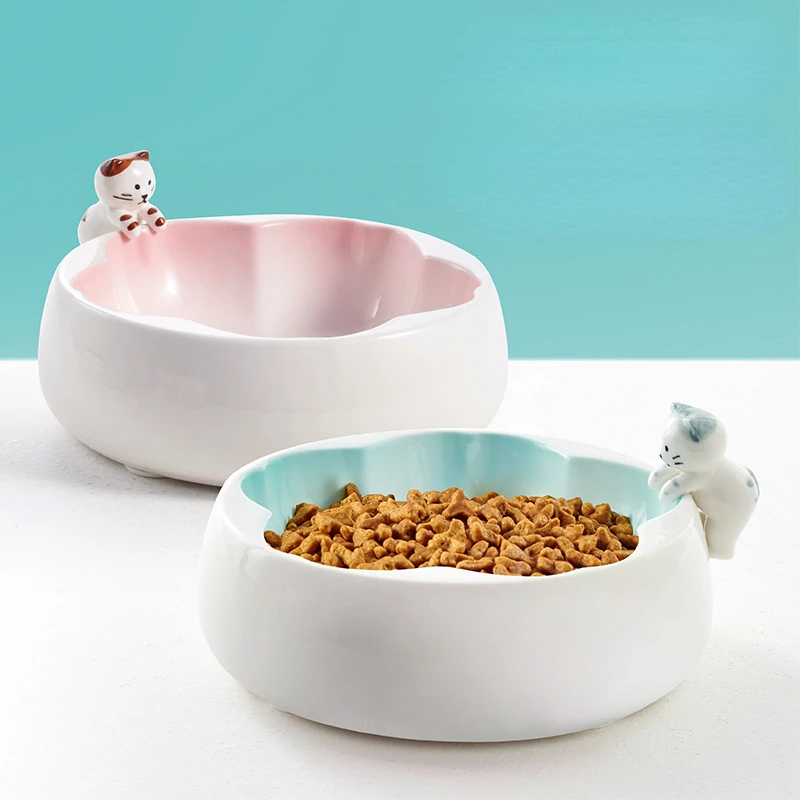 

Cat Ceramic Bowl Pet Cute Food Water Bowls Non-slip Puppy Dogs Drinking Eating Feeders Cats Accessories 200g Food 300ml Water