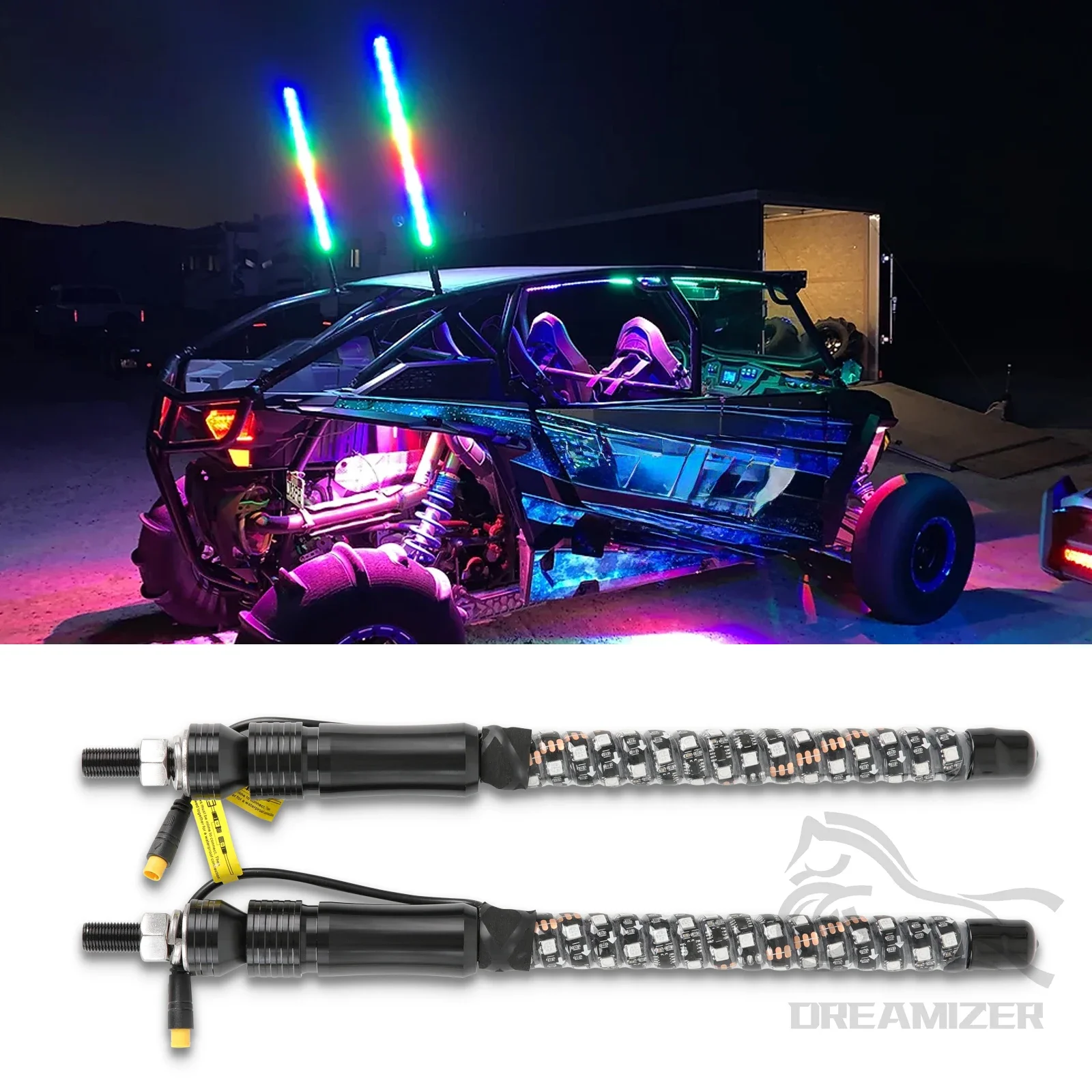 

2PCS 1FT Waterproof LED Whip Lights Remote Control Flagpole Antenna Whips for UTV ATV Off Road Truck Sand Buggy Dune RZR