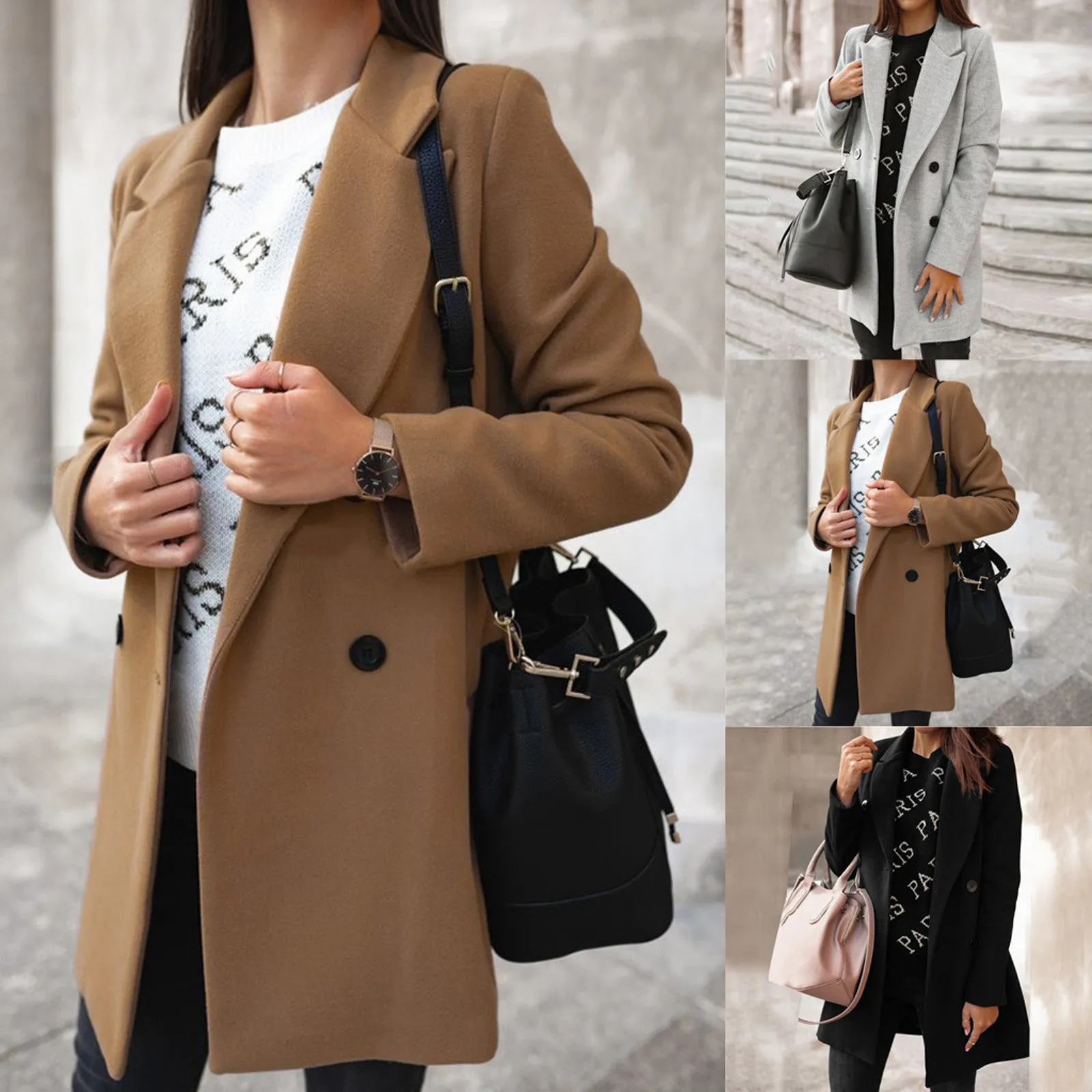 

Fashion Women Artificial Wool Elegant Blend Coat Slim Female Long Coat Outerwear Jacket Autumn Spring Elegant Slim Coats Mujer