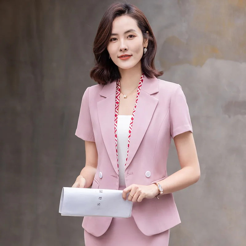 

2023 New Summer Short Sleeve Suit Suit Female Temperament Hotel Front Desk Jewelry Shop Beauty Salon Workwear Suit Skirt