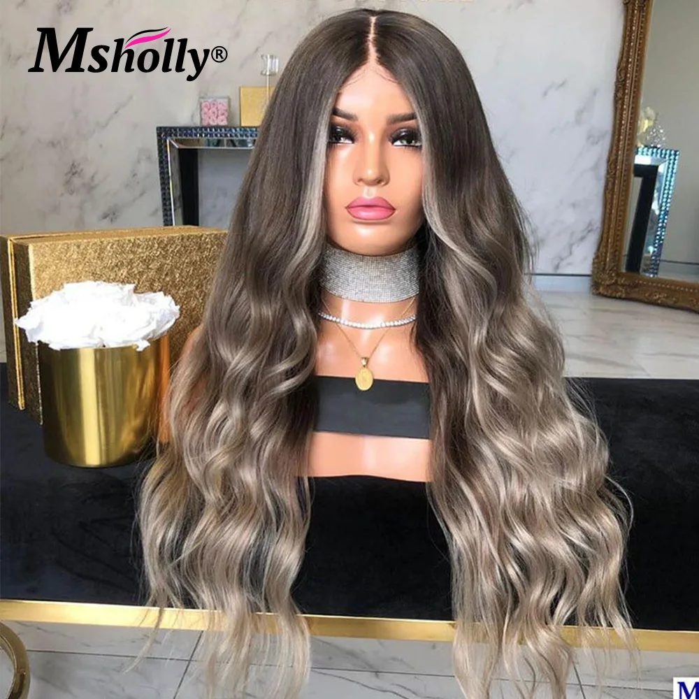 

Хайлайтер 13X 4 парик из человеческих волос на сетке спереди, серые свободные волнистые парики на сетке для женщин, бразильские темные парики из натуральных волос