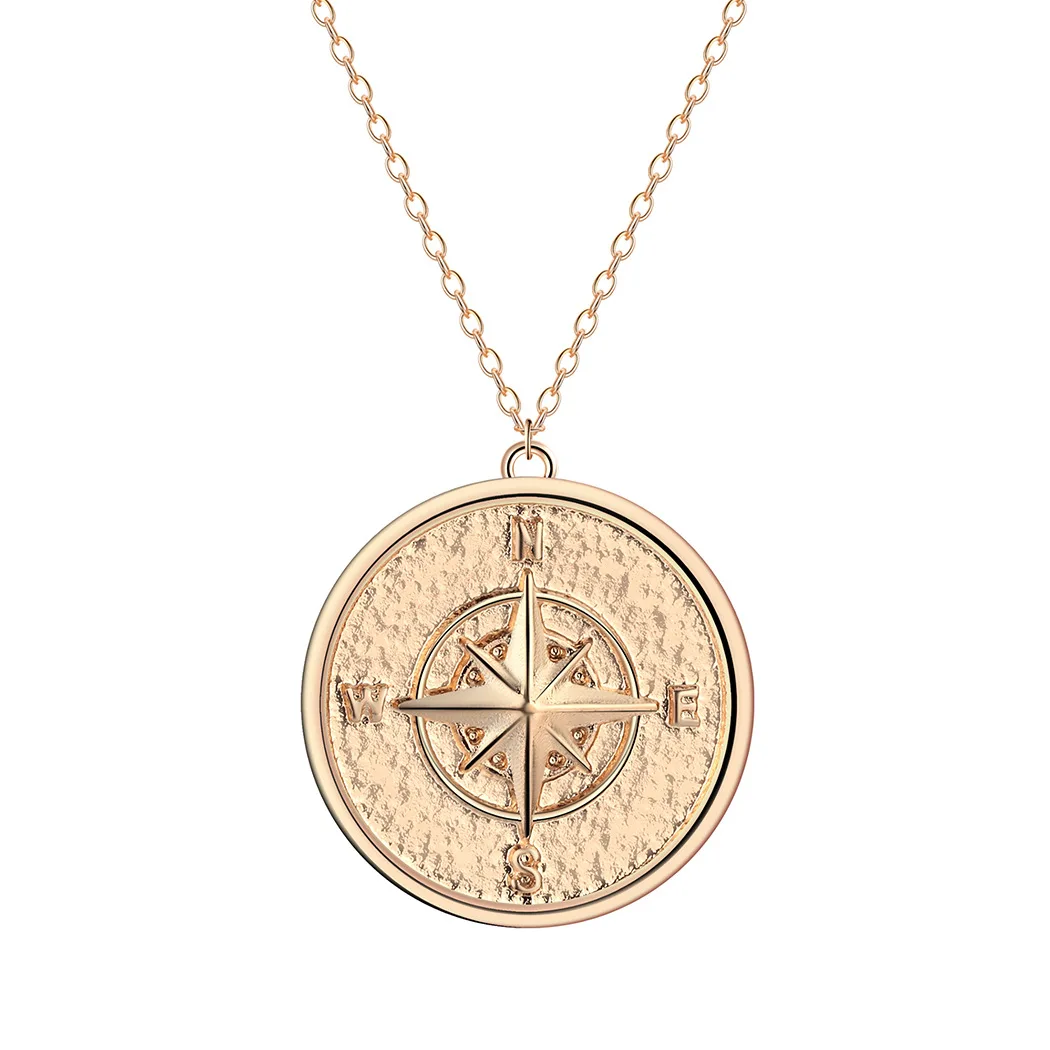 

Stainless Steel Compass Medal Necklace For Women Men Gold/Silver Color Metal Compass Coin Pendant Choker Necklace Femme