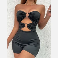 jumpsuit short 2022 sexy clubwear bodysuit tube top cut out pleated ropa mujer summer women clothing black combinaison femme xs