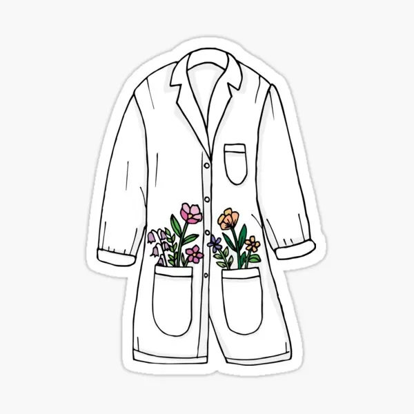 Lab Coat And Flowers  5PCS Stickers for Laptop Decor  Anime Print Room Home Cute Car Wall Art Bumper Kid Living Room Luggage