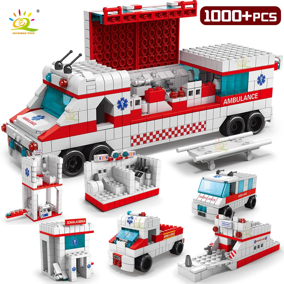 HUIQIBAO 1000 + шт. городская больница скорой помощи Building Block DIY эскорт автомобиль Rescuecar