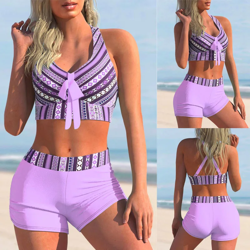 2022 Women Swimwear Floral Printed Tankini Fashion Sexy Swimwear Print Swimsuit Bikini Set Two Piece Cross Bathing Suit DROPSHIP