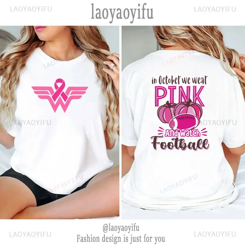 October Pink Breast Cancer Awareness Футболка с принтом Harajuku женская футболка Хлопковая для