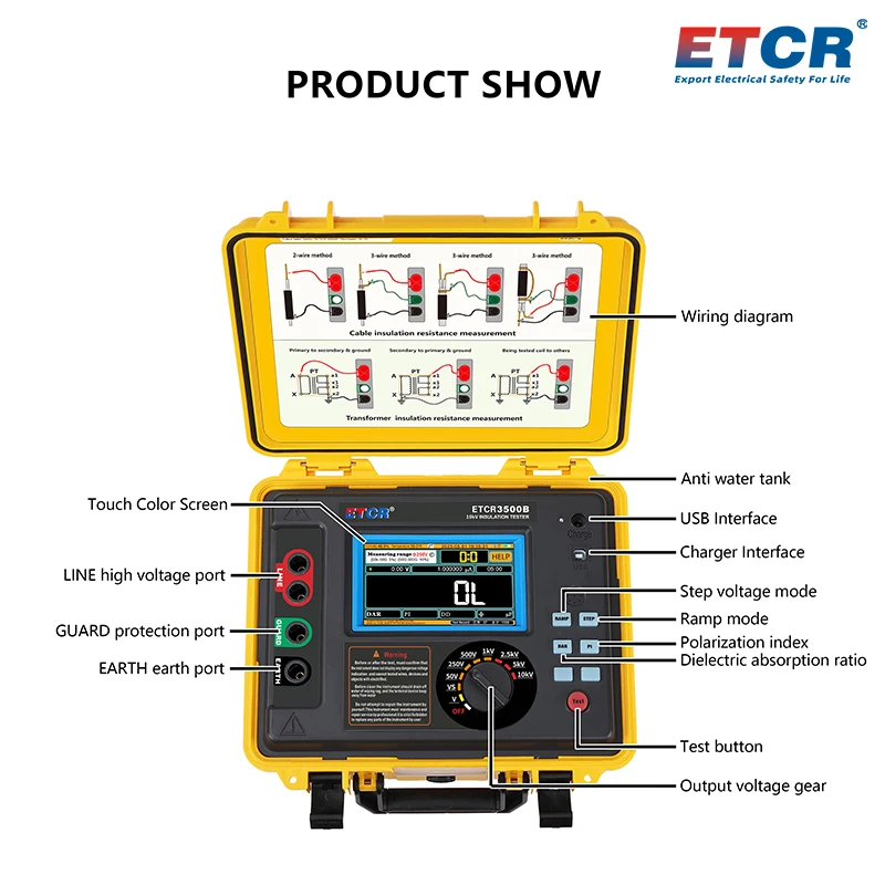 ETCR3500B ETCR3520B Высокоэффективная тестовая функция 10 кВ Тестер сопротивления