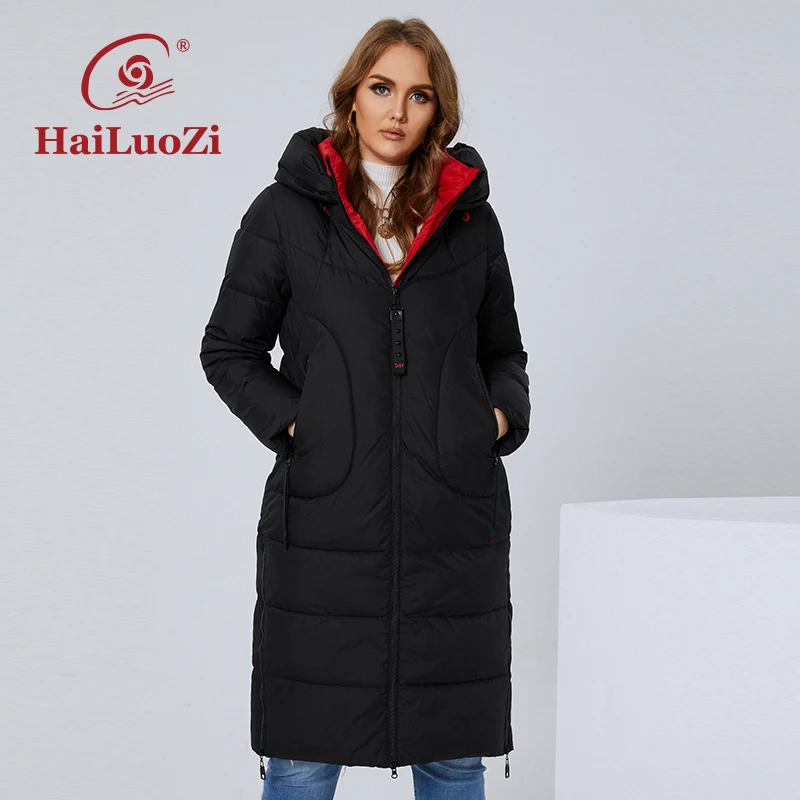 HaiLuoZi New Women Coat High Collar Plus Size Thick Women's Down Jacket Female 2022 Fashion Side Zipper L-5XL Elegant Parka 6079