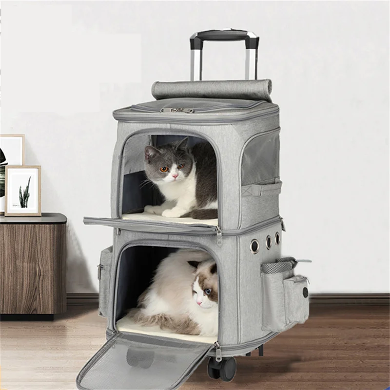 cat bag double layer Pet Trolley Case Pet Stroller for Outdoor Travel Large Capacity Two cat dog Breathable Carrying Bag