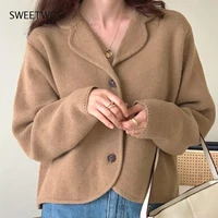 sweater cardigan women korean chic notched collar single breasted knit coat autumn casual long sleeve crop cardigans tide chic