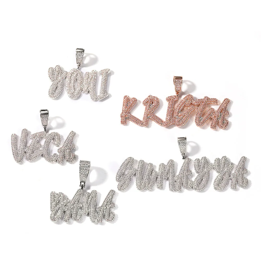 TopBling Hip Hop A-Z Custom Name Letters Pendant Necklaces Colorful Zircon Men Women Gift