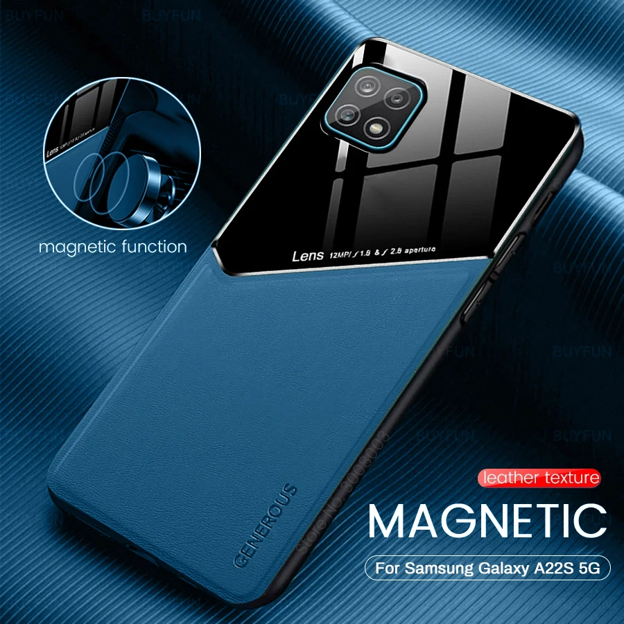 

A22 S Case Car Magnetic Holder Leather Cover For Samsung Galaxy A22S 5G A 22S 22 S 2021 6.6" TPU Frame Shockproof Protect Coque
