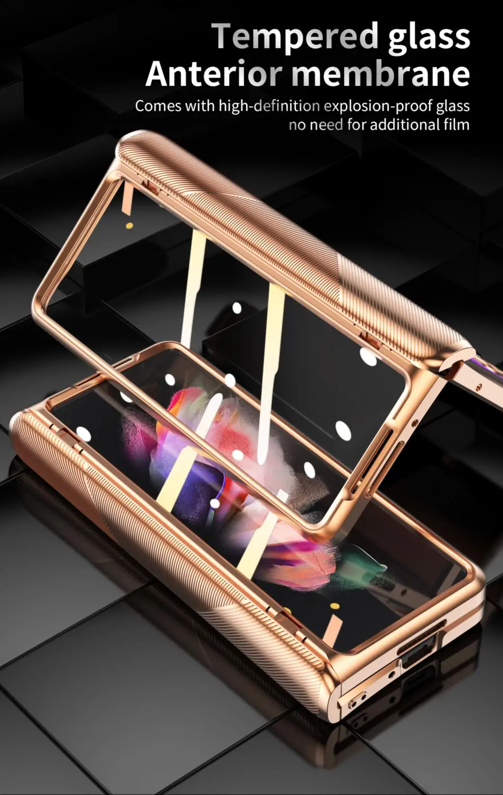 

Luxury Hinge Coverage Cross Pattern Plating Case for Samsung Galaxy Z Fold 3 / Fold 2 5G Kickstand Cover with Front Screen Glass