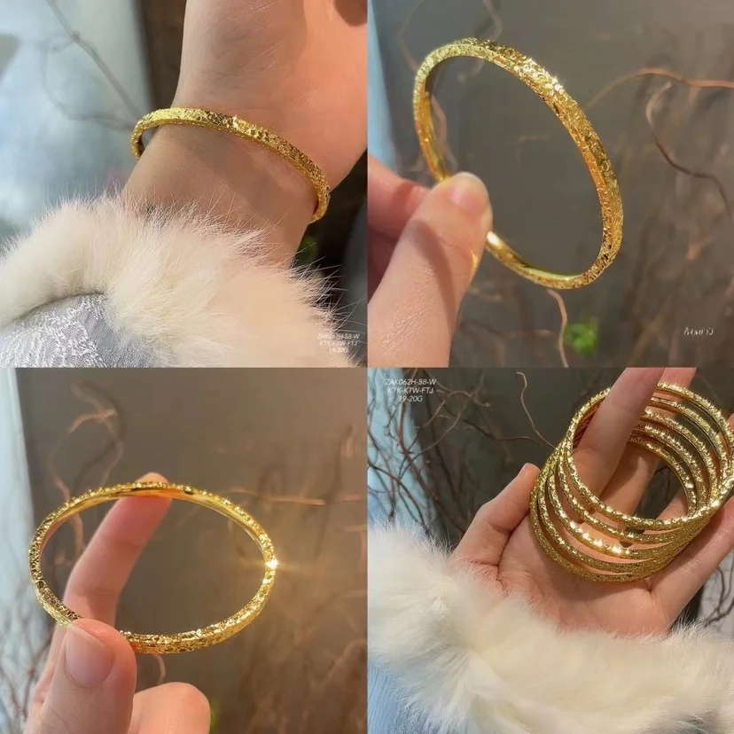 Three-Sided Gold Broken Ice Silver Bracelet Pure 9999 Solid Sterling Women