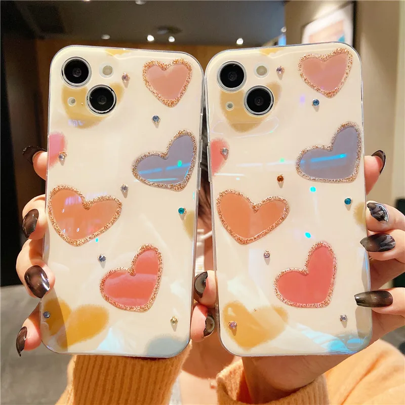 Великолепный милый Блестящий силиконовый чехол со стразами в форме сердца для