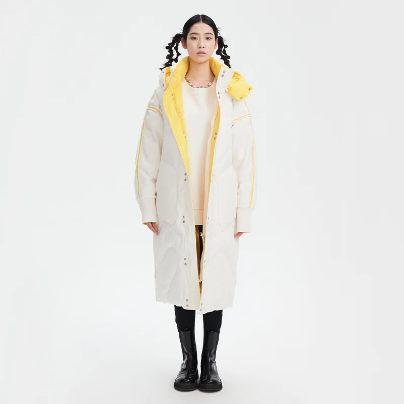 Long Down Jacket White Duck Down Couple Double-sided Wear Thickened Cotton Clothing Female Winter Knee-length Colorful Jacket