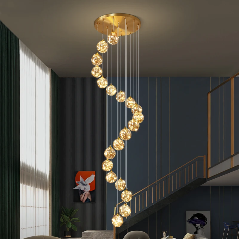 

Led Art Chandelier Pendant Lamp Light Room Decor Christmas Decoration Copper Stars Staircase Simple Luxury Creative Villa LOFT