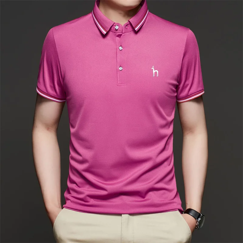 Hazzys Men's Golf Short Sleeve T-Shirt Solid Summer Trendy Polo Shirt Basic Fit Loose Casual Clothing