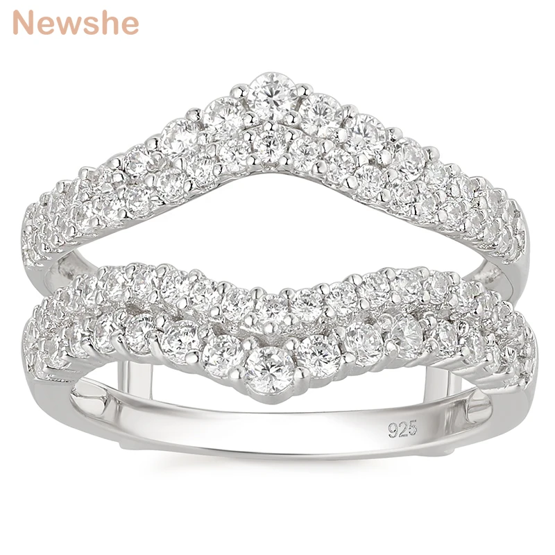 Newshe Curved Ring Enhancer Guard Wedding Engagement Band For Women 925 Sterling Silver AAAAA Cubic Zircon Attractive Jewelry