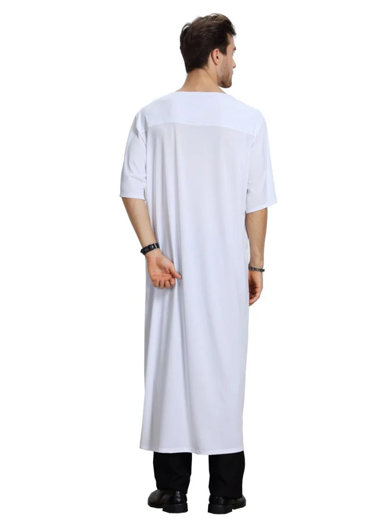 Men Muslim Jubba Thobe Kaftan Dishdasha Thawb Arab Jabbah Men Short Sleeve Robe Summer Casual Loose Islamic Clothes Ramadan New
