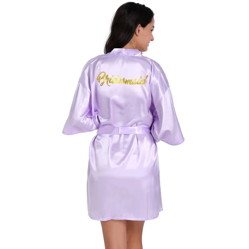 Women's Satin Kimono Robe for Bridesmaid and Bride Wedding Party Getting Ready Short Robe with Gold Glitter