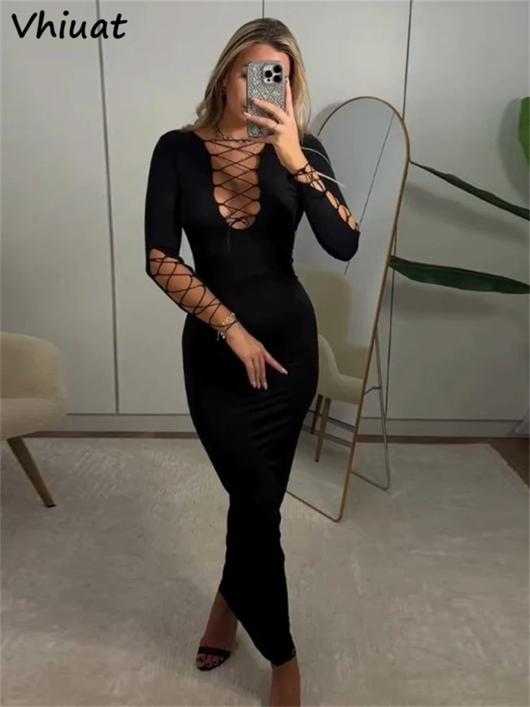 Женское облегающее платье с длинным рукавом и круглым вырезом Vestidos Club Party