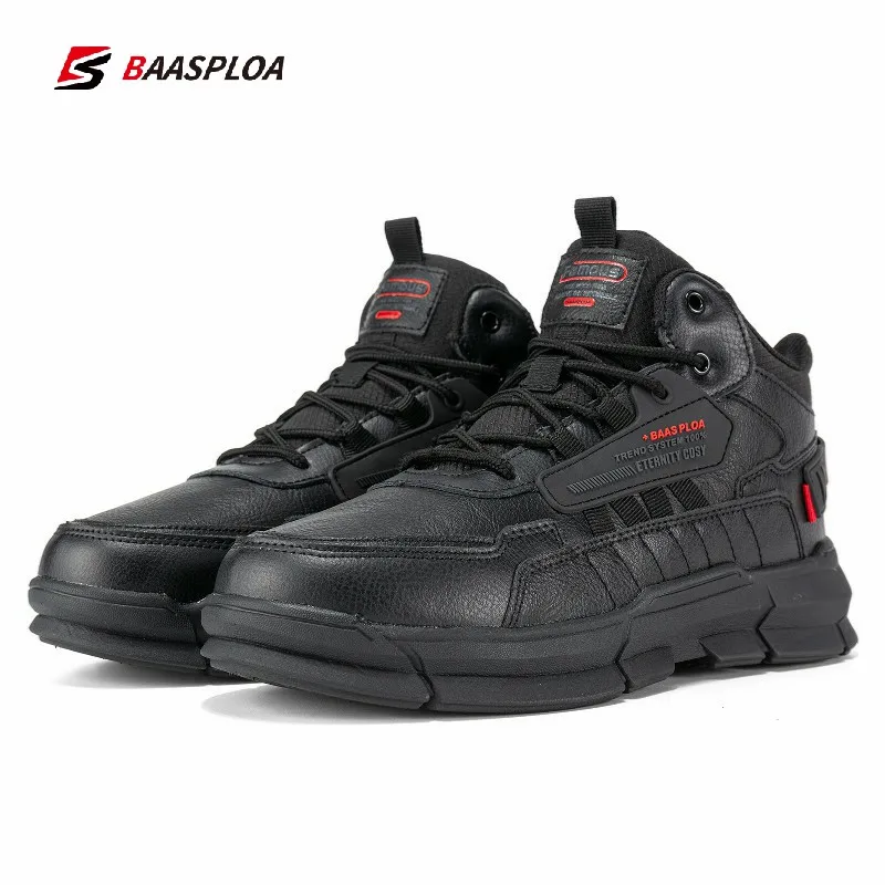 Baasploa Winter Men Leather Comfortable Cotton Shoes Waterproof Warm Outdoor Sneakers Non-slip Wear-resistant  Hiking Shoes