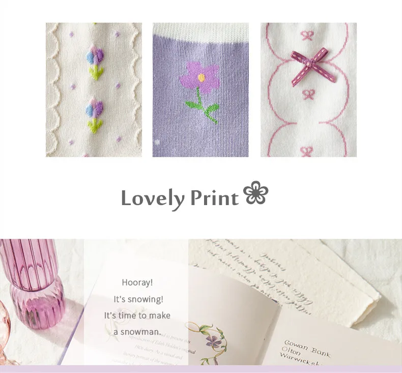 Yasuk All Season Women's Fashion Soft Print Stripe All-Match Lovely Girl Casual Comfortable Mid High Socks 5Pcs Sweet Girl