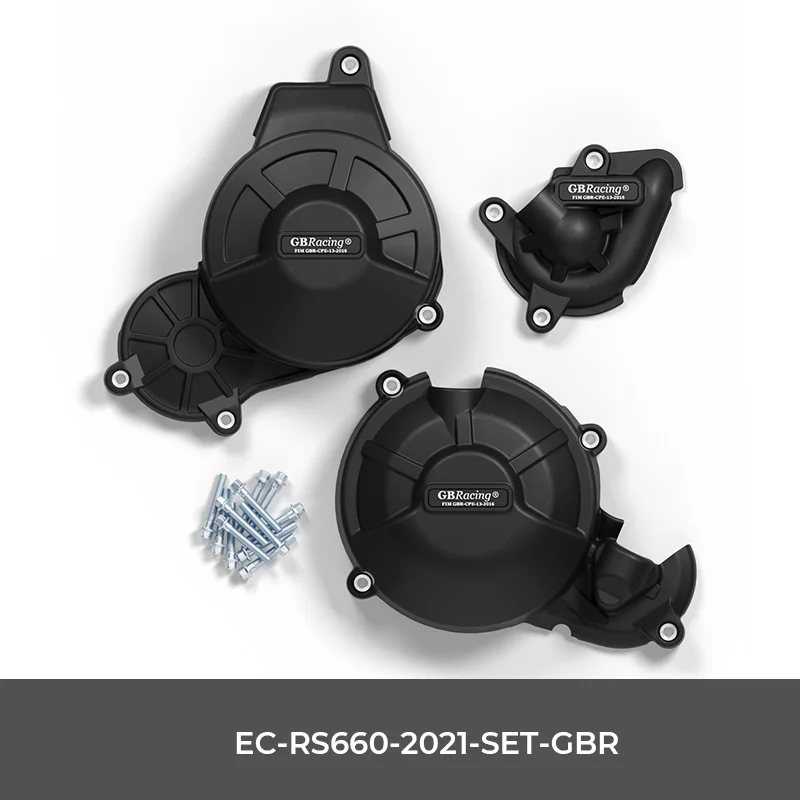

Комплект вторичных крышек двигателя для APRILIA RS 660 2021-2025: крышка насоса, крышка сцепления, крышка генератора, комплект обмоток. Оригинал GBRacing.