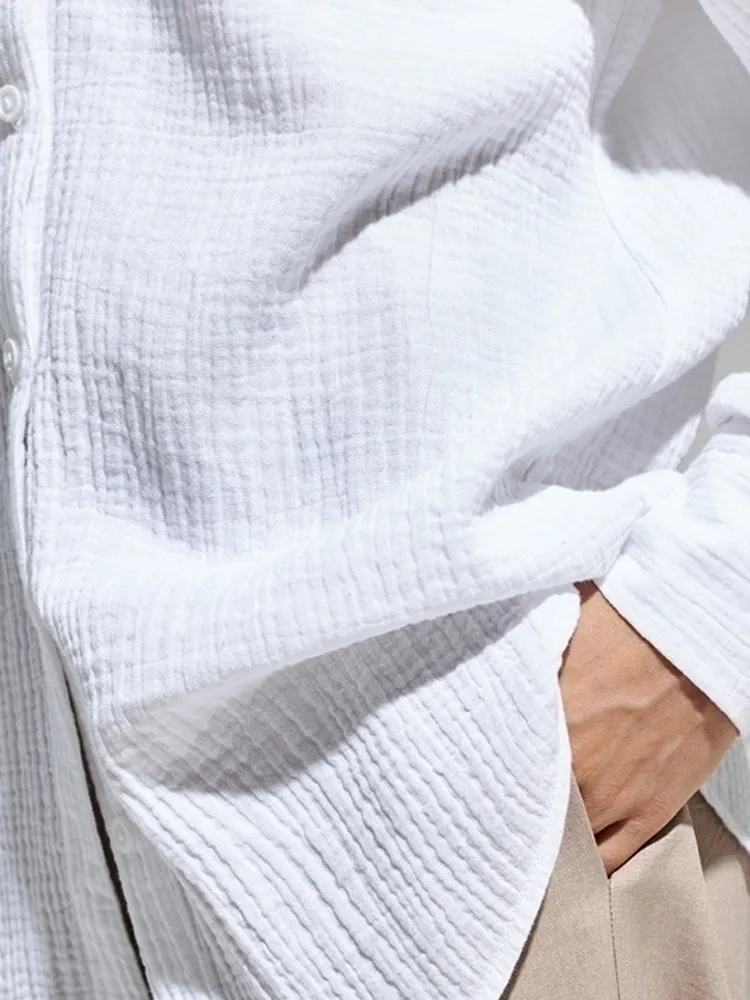 Рубашка женская летняя хлопковая с длинным рукавом свободного покроя