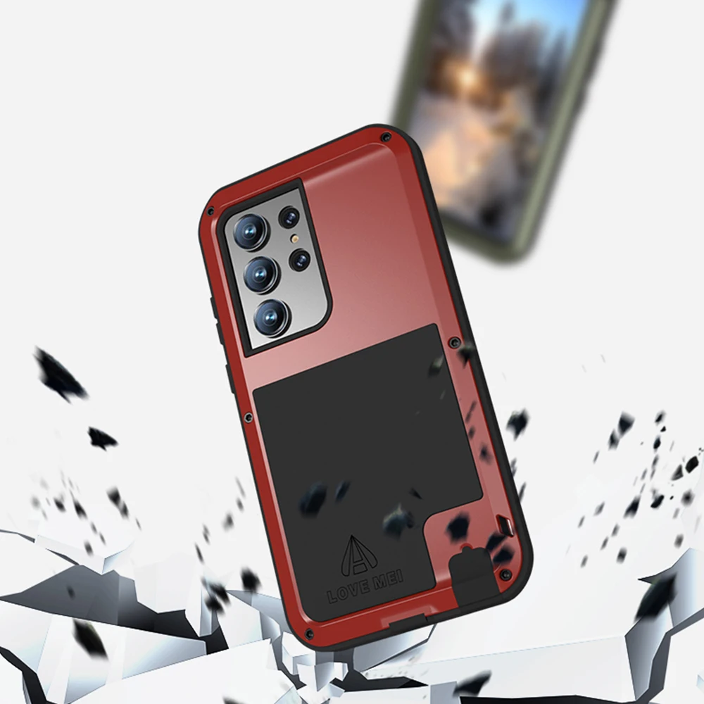 Original LOVE MEI Case For Samsung Galaxy S23 Ultra Metal Armor Cover S22U S21 Military Grade Shockproof Silicone Funda Shell