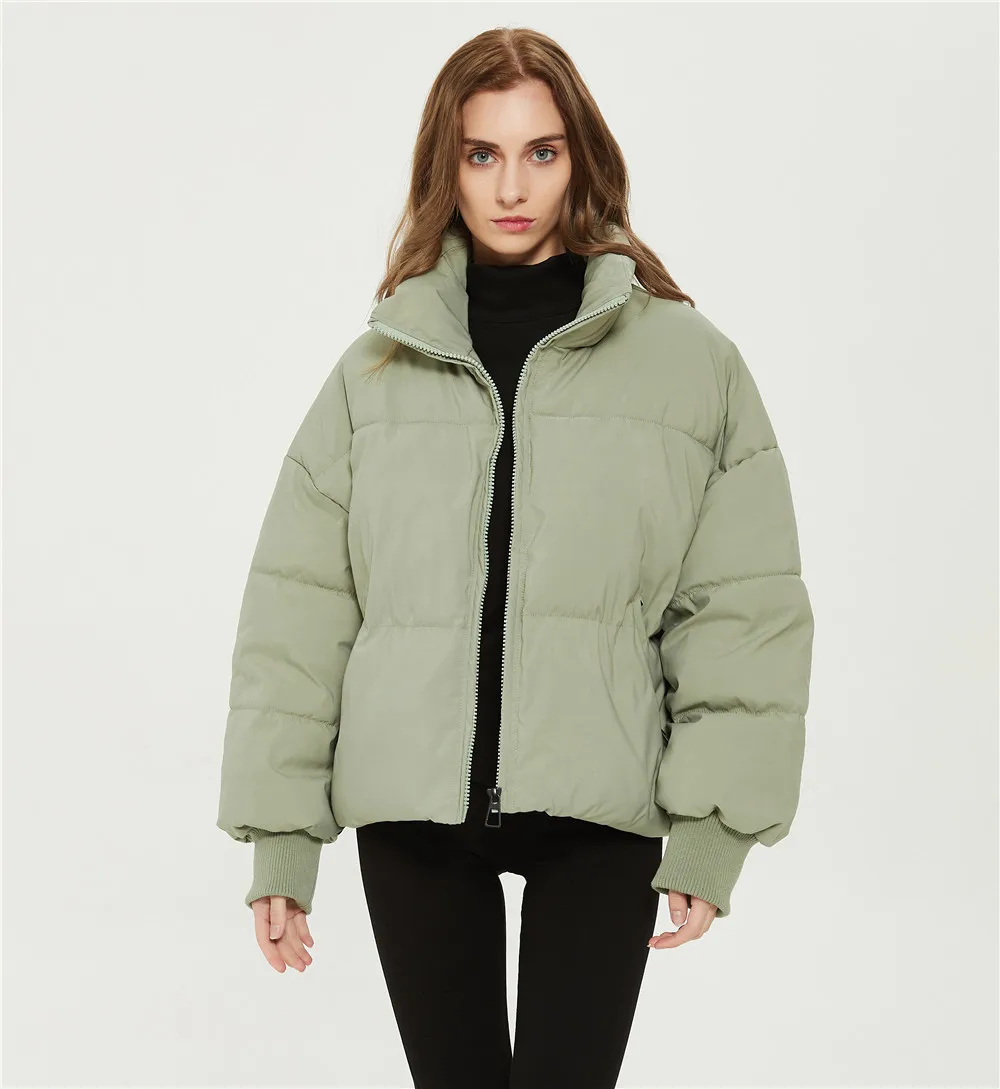 Women's Basics Parkas Casual Loose Cotton Clothes Korean Fashion Solid Half High Collar Warm Autumn and Winter OL Coats for Girl