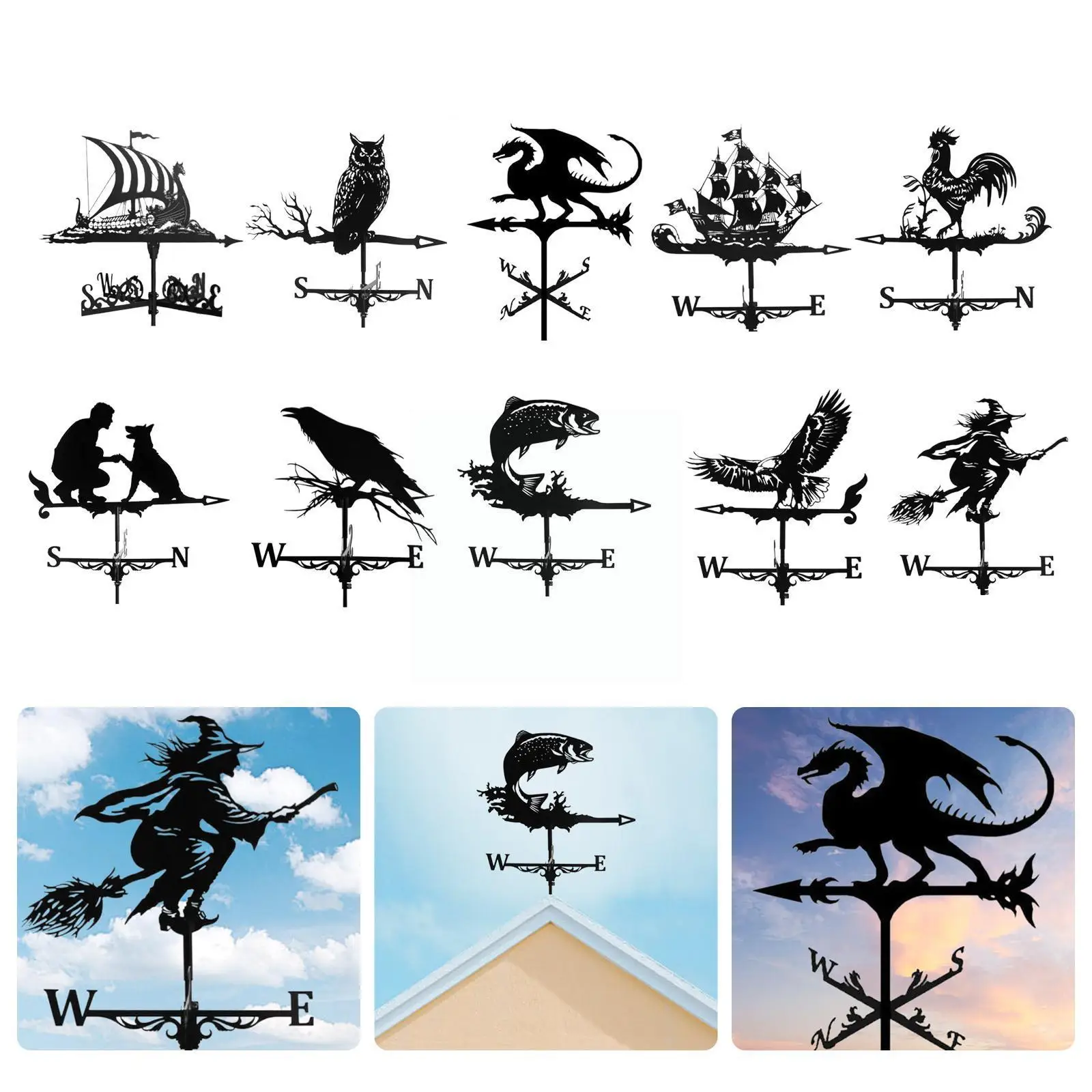 

Iron Farmhouse Weather Vane Roof Mount Wind Direction Bracket Wind Weather Indicator Kit Outdoor Spinner Garden Speed B9Y1