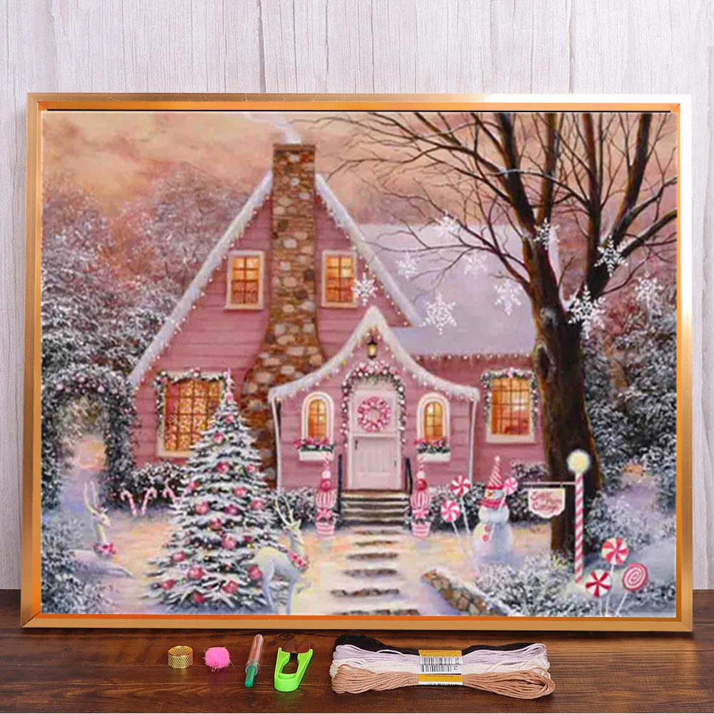 

Winter House Pre-Printed 11CT Cross Stitch DIY Embroidery Complete Kit DMC Threads Needlework Knitting Handiwork Stamped