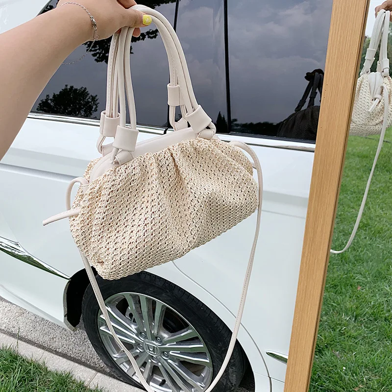 

Summer Tote Women's Straw Bag Summer Weaving Hobos Casual Shoulder Bags for Women 2022 Trend Small Simple Solid Female Handb